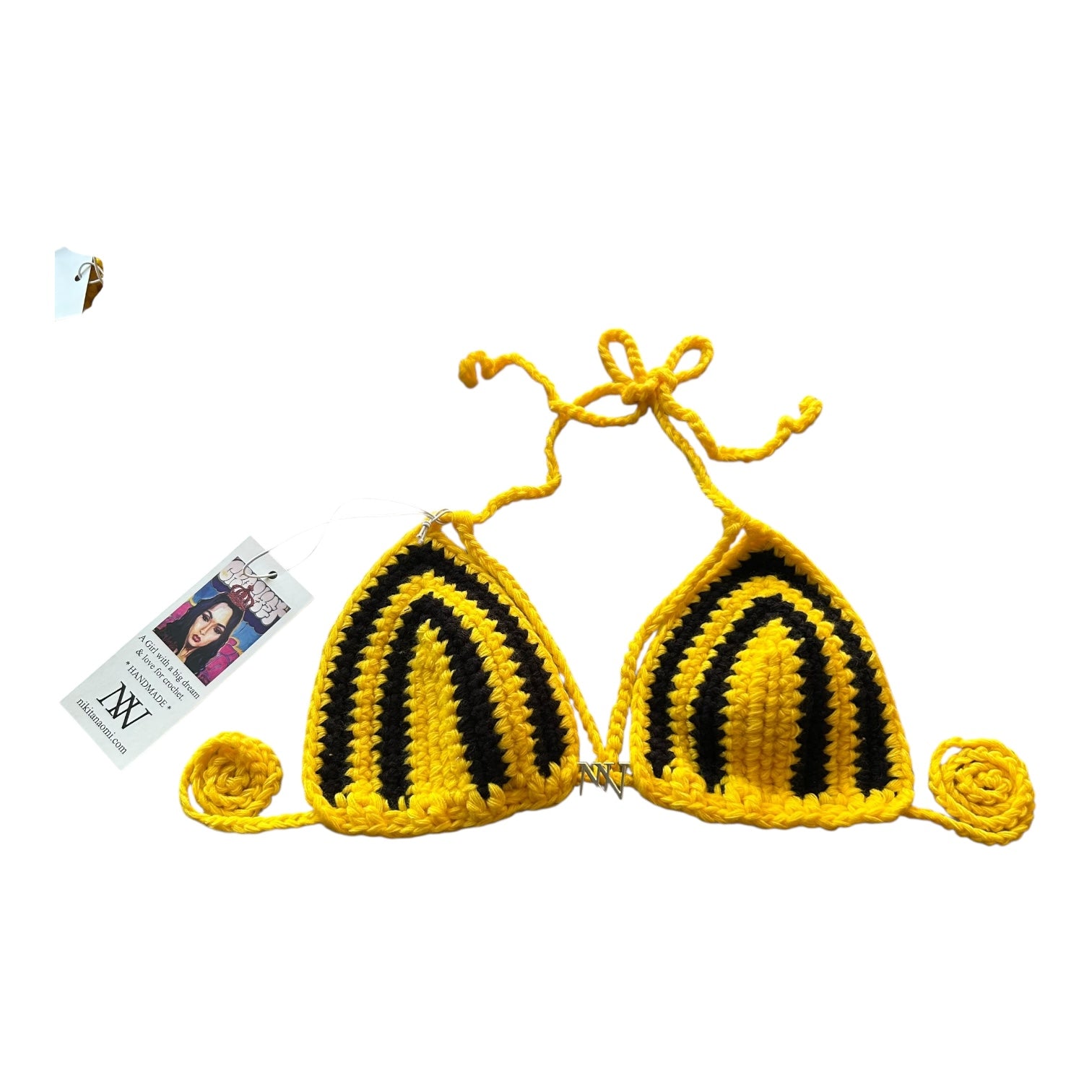 Yellow and Black Striped Crochet Bikini Top by Nikita Naomi