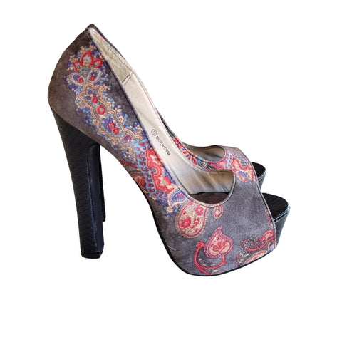 DBDK Fashion Sunda-1 Floral Print Platform Peep Toe Pumps Women's Size 7.5