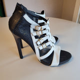 Women's Size 6.5 Black and White Peep Toe Stiletto Heels