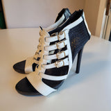 Women's Size 6.5 Black and White Peep Toe Stiletto Heels