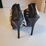 Women's Size 6.5 Black and White Peep Toe Stiletto Heels