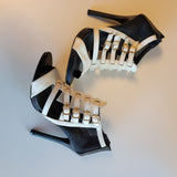 Women's Size 6.5 Black and White Peep Toe Stiletto Heels