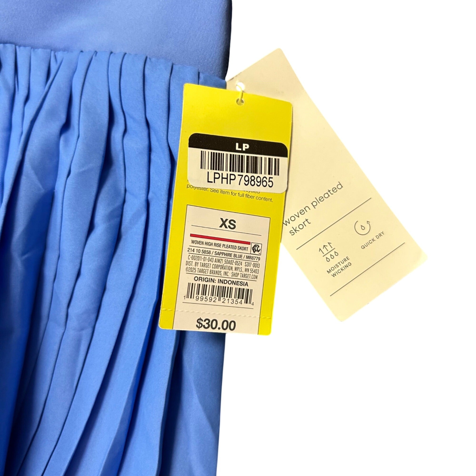 K-308 All in Motion Woven High Rise Pleated Skort Blue Quick Dry Moisture Size XS