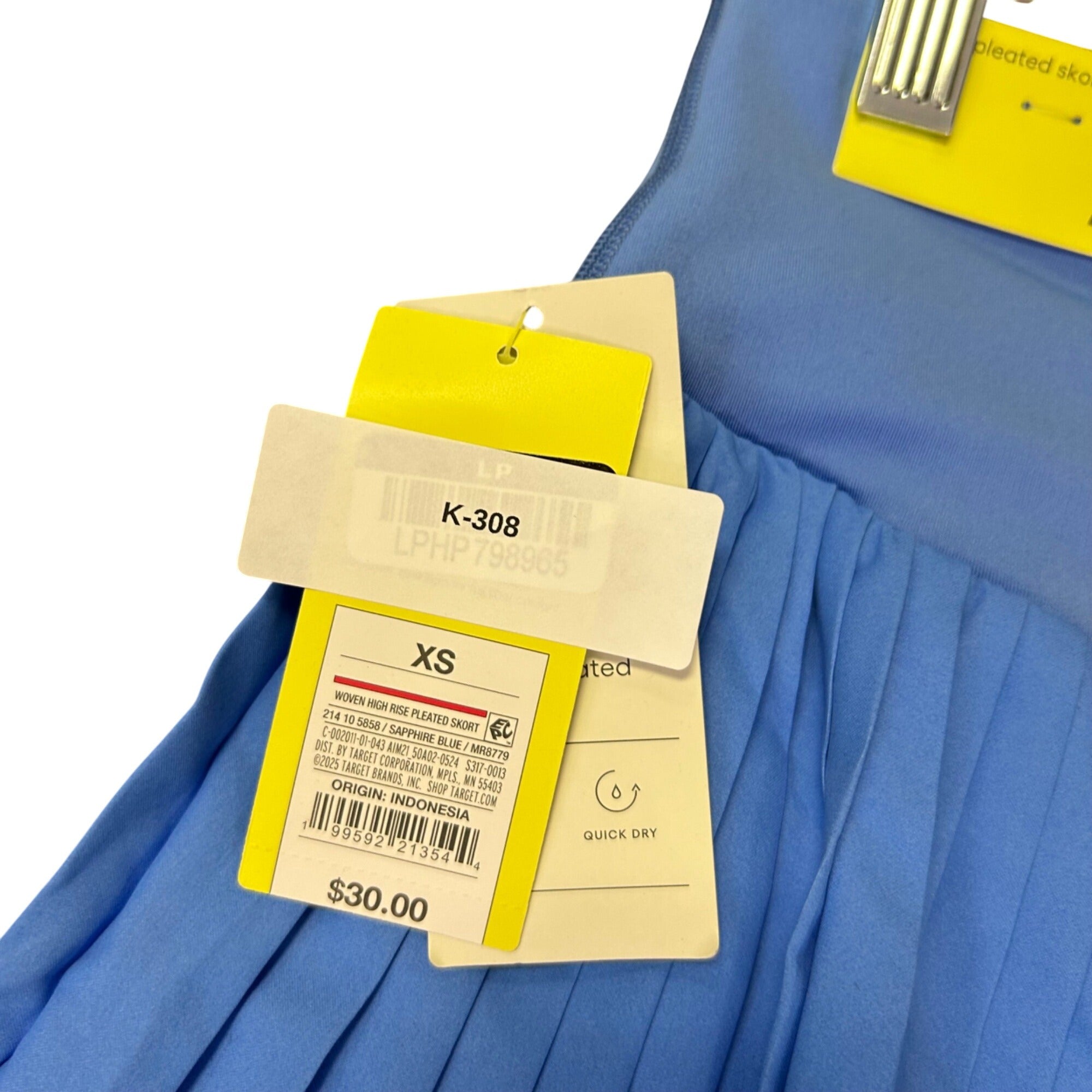 K-308 All in Motion Woven High Rise Pleated Skort Blue Quick Dry Moisture Size XS