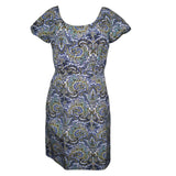 J. Crew Blue Paisley Pattern Sheath Dress Round Neck Cap Sleeves Women's Size 2