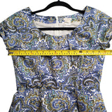 J. Crew Blue Paisley Pattern Sheath Dress Round Neck Cap Sleeves Women's Size 2