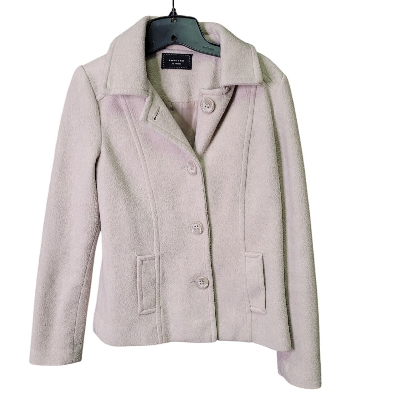 CG-20 Rosette By BeCool Women's Soft Beige Button-Front Peacoat Jacket Size Small