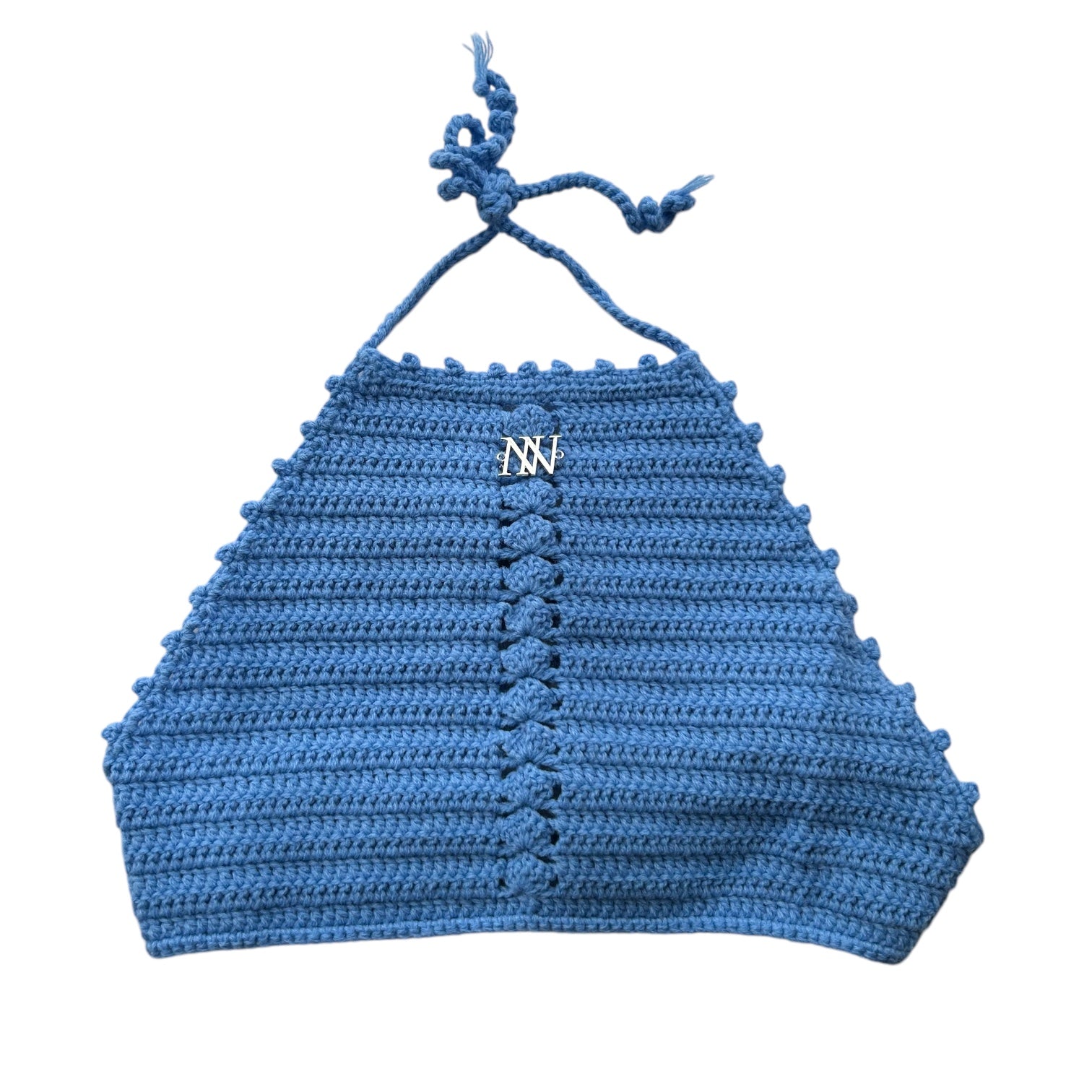 Blue Halter Crochet Crop Top by Nikita Naomi