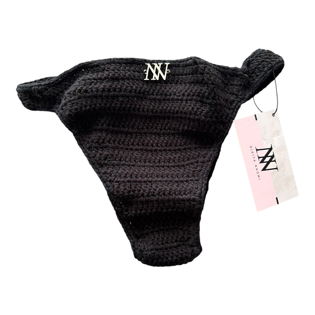 Black Hipster Pull Up Crochet Bikini Bottom by Nikita Naomi
