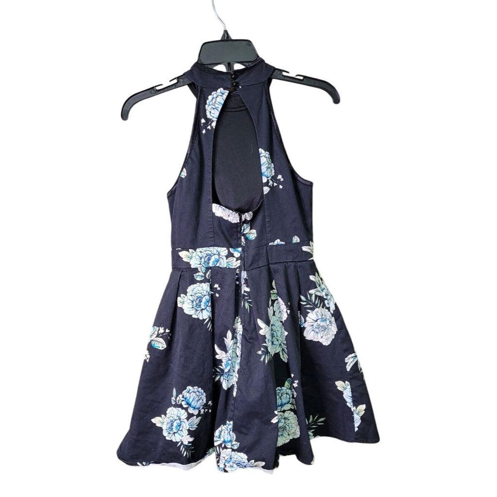 CG-7 Emerald Sundae Girls Navy Blue Floral Halter Dress With Open Back Size 5