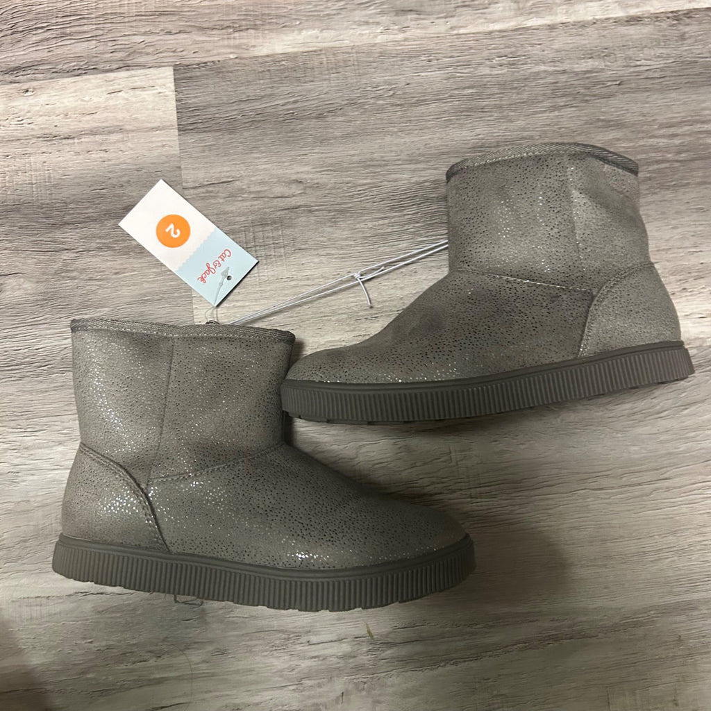 Cat & Jack Girls Gray Sparkle Winter Boots Size 2 Faux Fur Lining