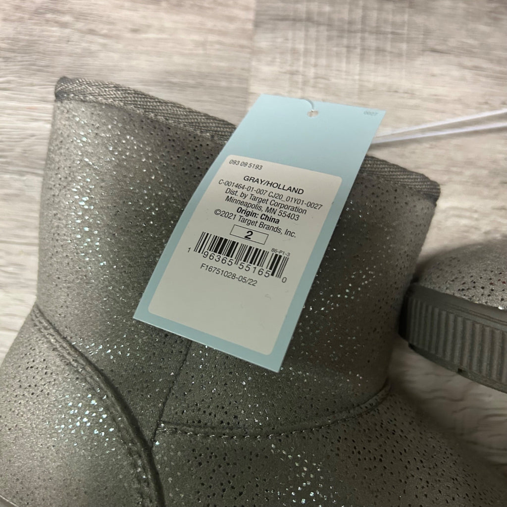 Cat & Jack Girls Gray Sparkle Winter Boots Size 2 Faux Fur Lining