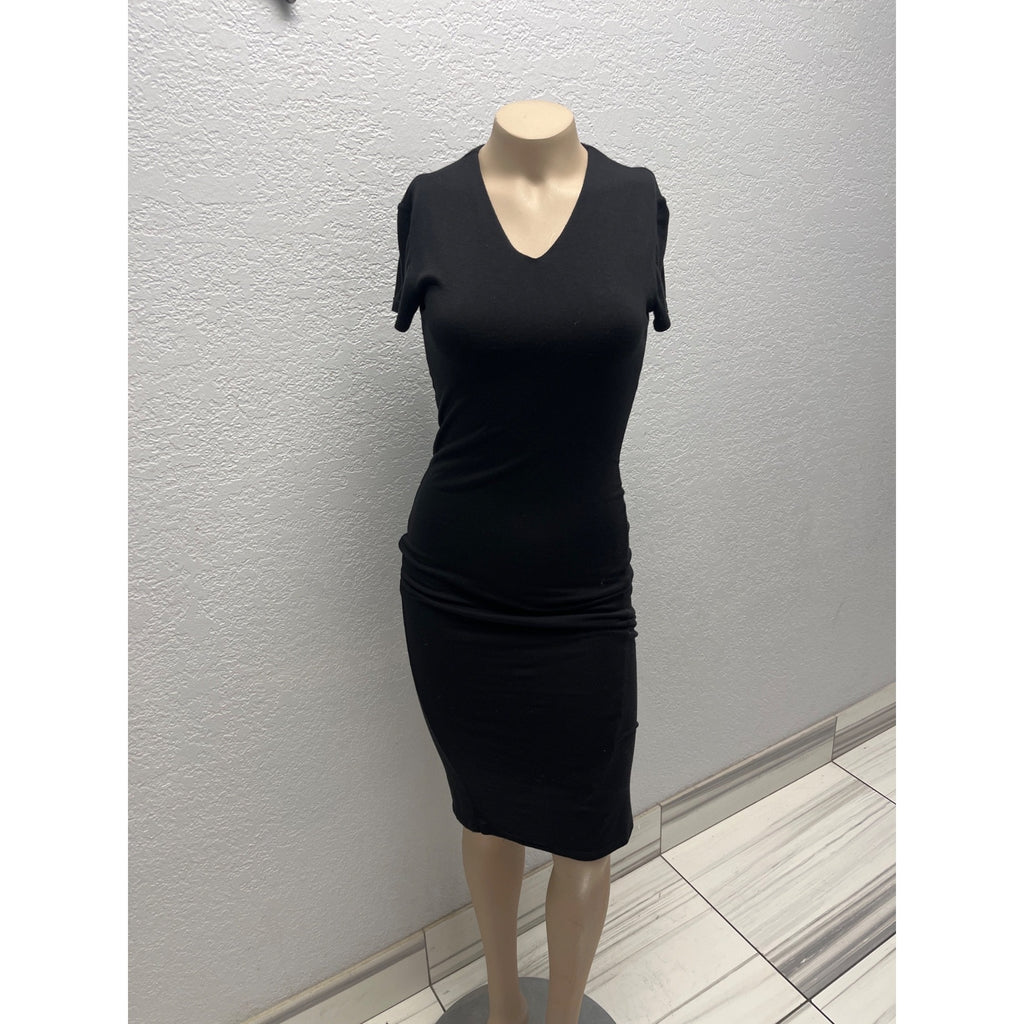 #1103 Popular 21 Black Short-Sleeve V-Neck Bodycon Dress Women's Size Small