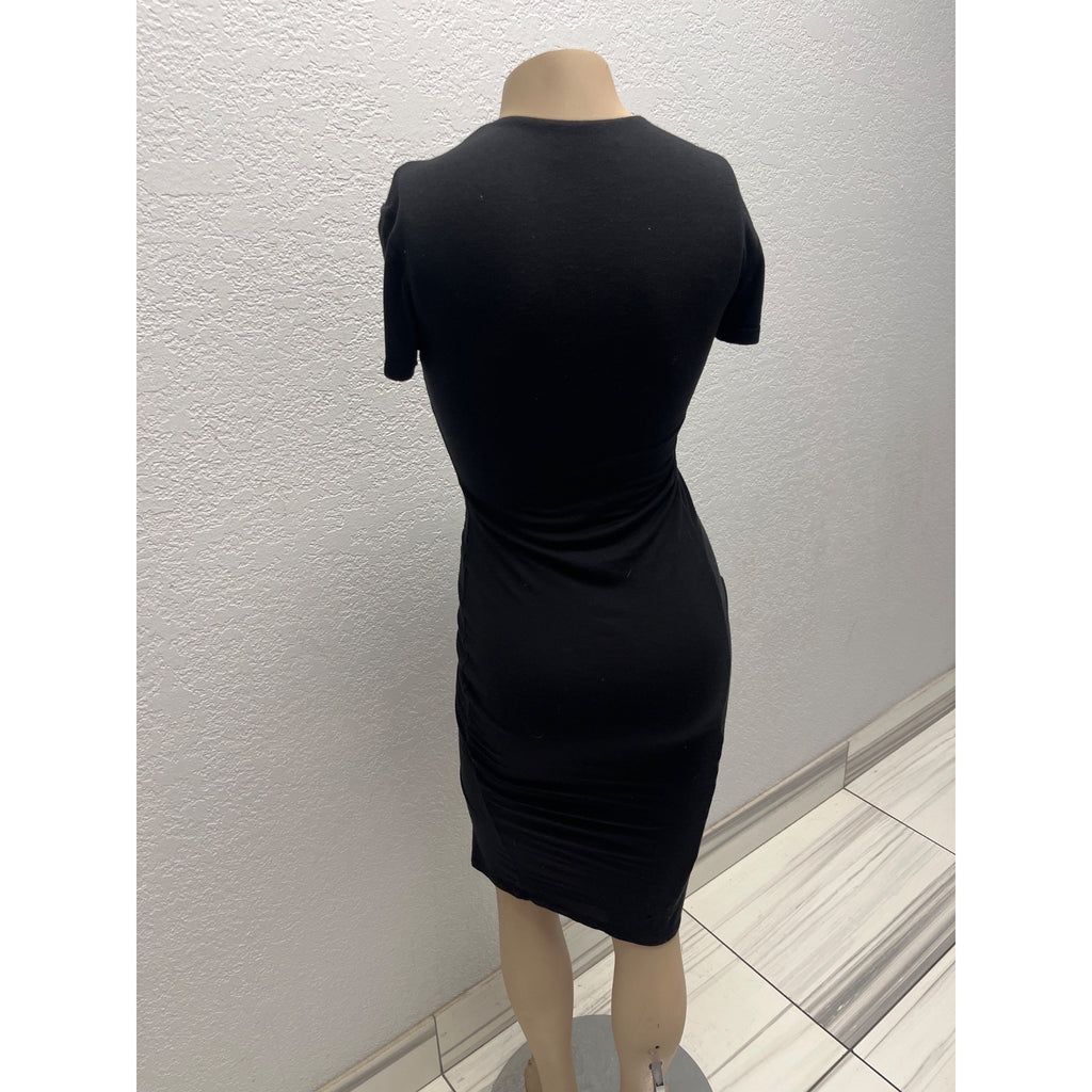 #1103 Popular 21 Black Short-Sleeve V-Neck Bodycon Dress Women's Size Small