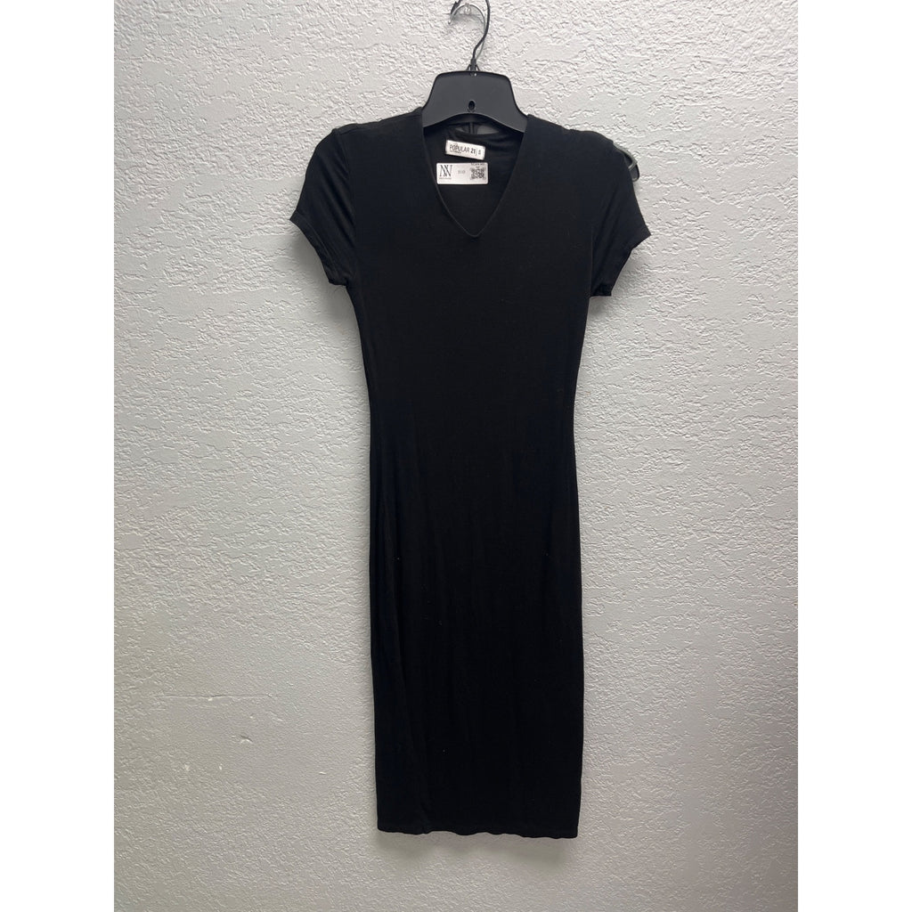 #1103 Popular 21 Black Short-Sleeve V-Neck Bodycon Dress Women's Size Small
