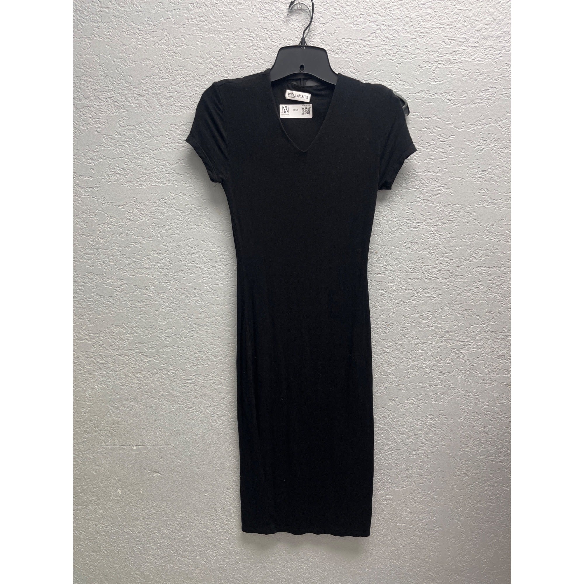 #1103 Popular 21 Black Short-Sleeve V-Neck Bodycon Dress Women's Size Small