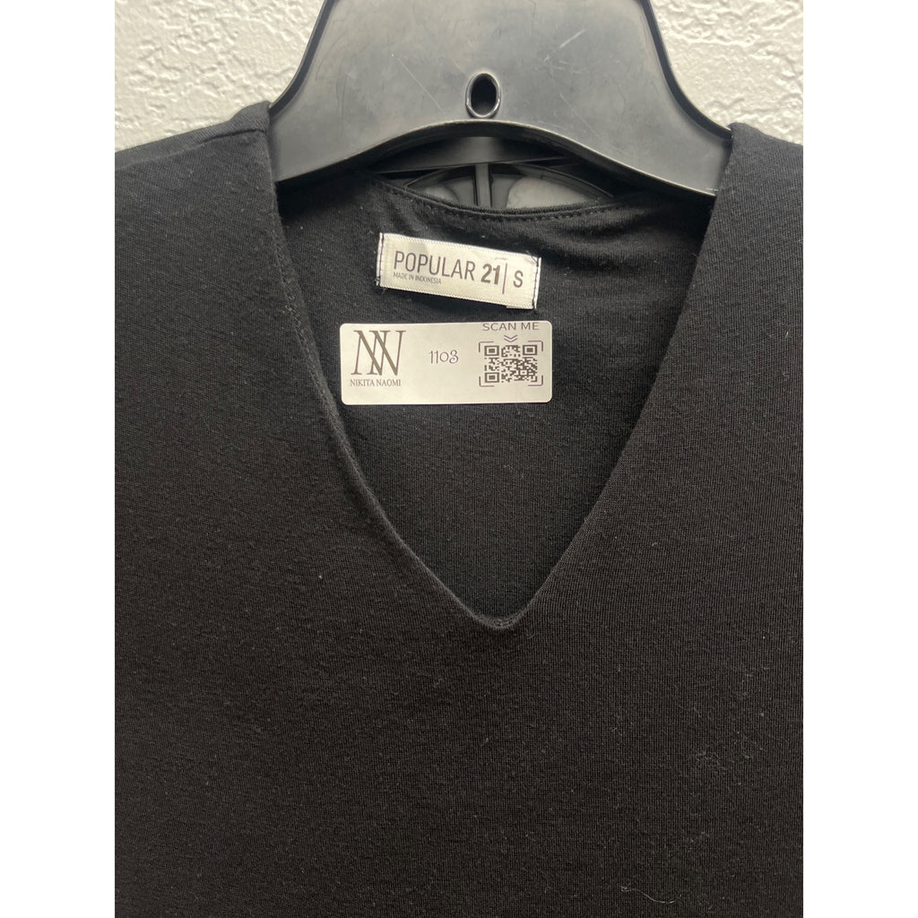 #1103 Popular 21 Black Short-Sleeve V-Neck Bodycon Dress Women's Size Small