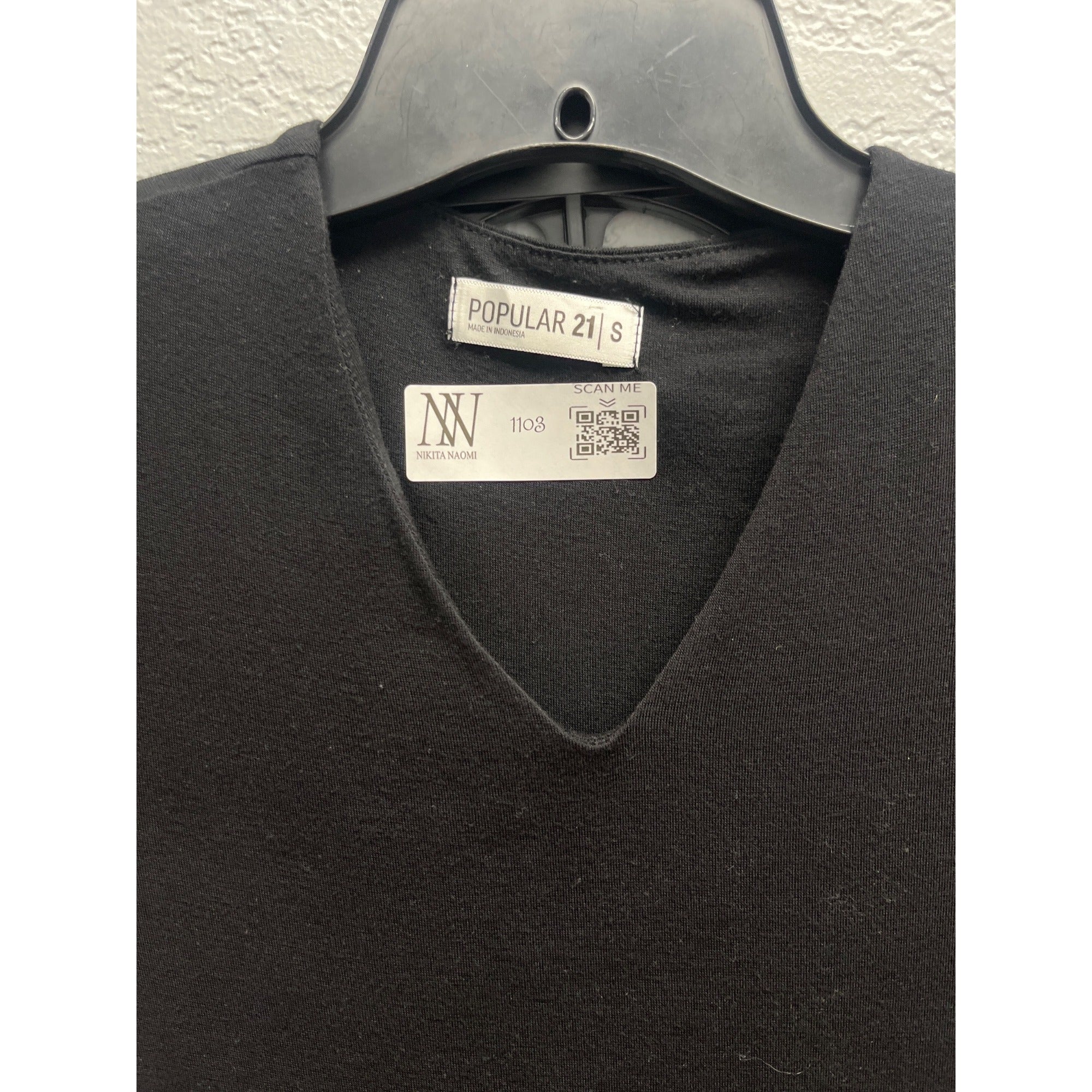 #1103 Popular 21 Black Short-Sleeve V-Neck Bodycon Dress Women's Size Small