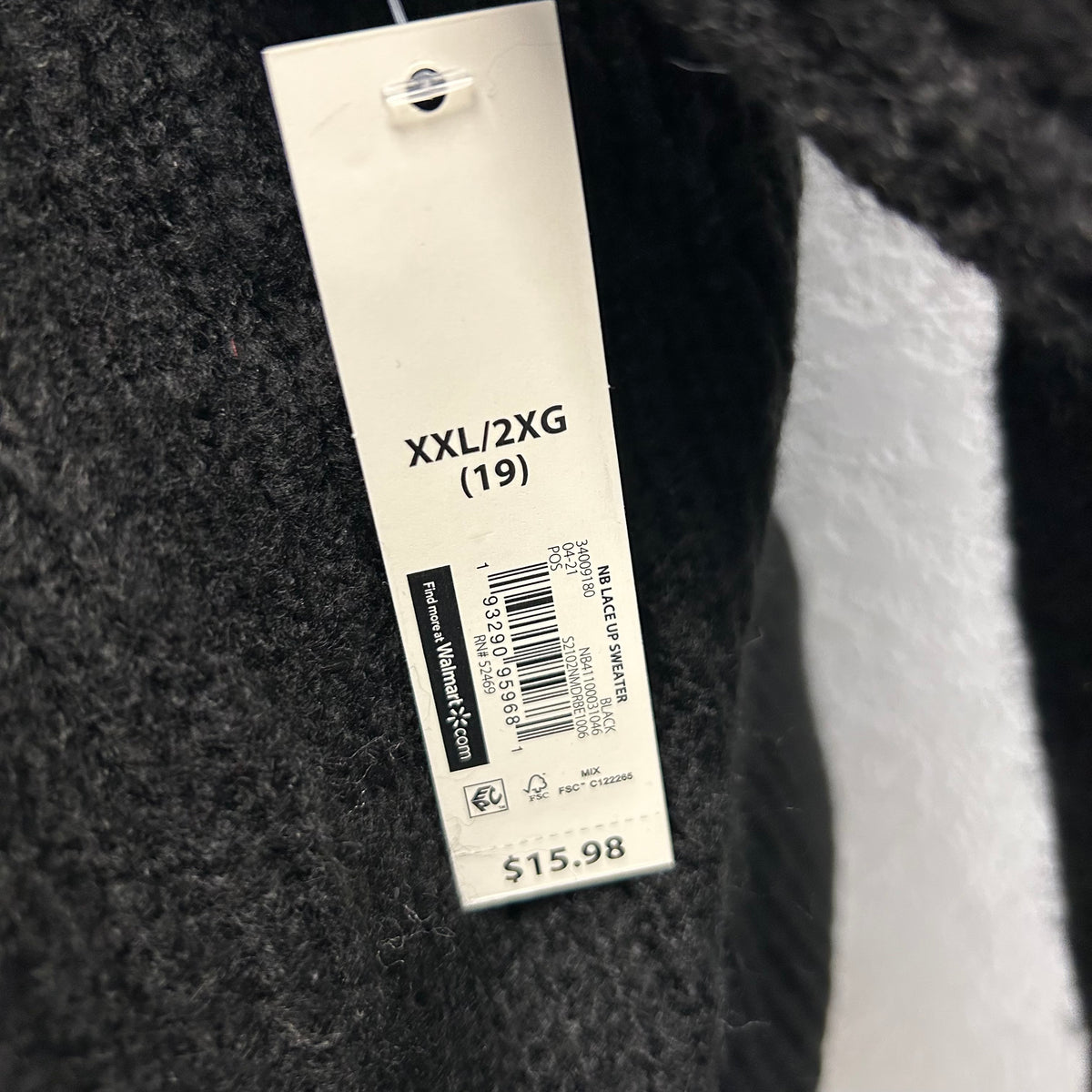 No Boundaries XXL Lace Up Sweater, Black