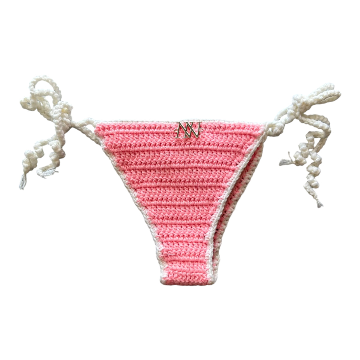 Pink with White Border Mini Crochet Bikini Bottom by Nikita Naomi