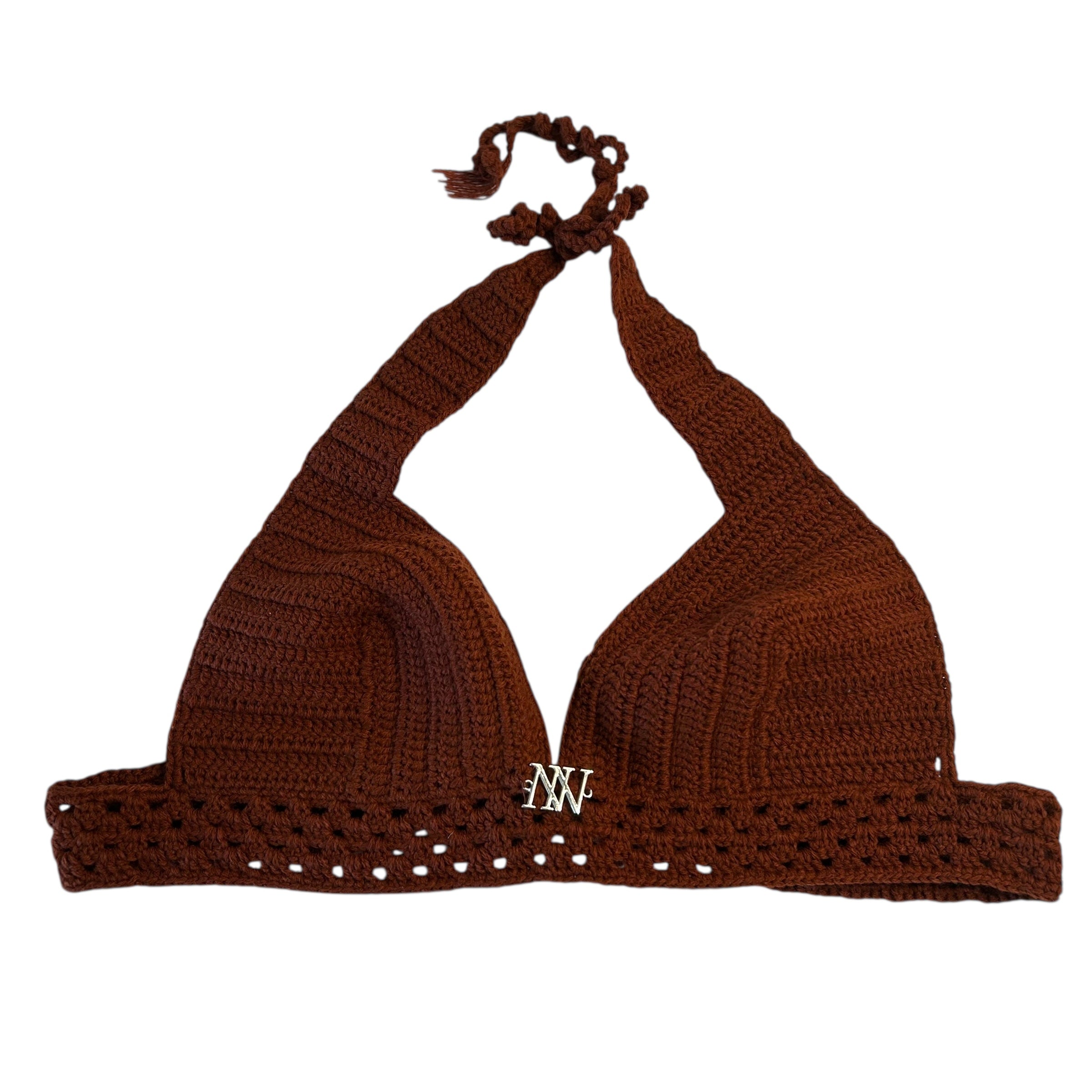 Brown Square Bralette Handmade Crochet Bikini Top by Nikita Naomi