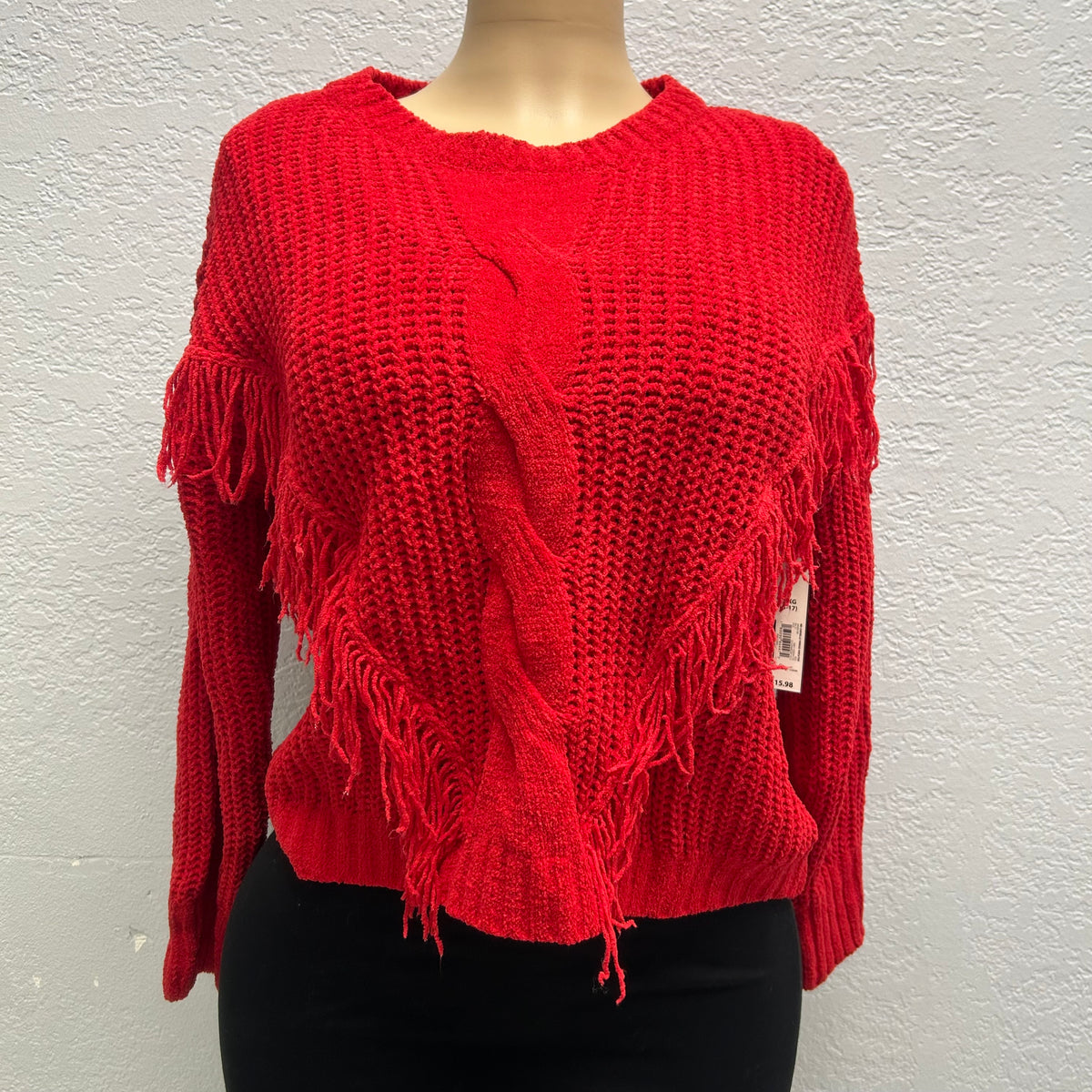 No Boundaries XL Chenille Fringe Red Sweater
