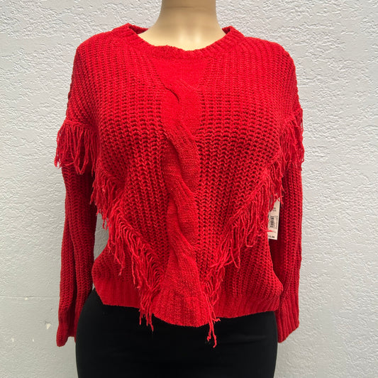 No Boundaries XL Chenille Fringe Red Sweater