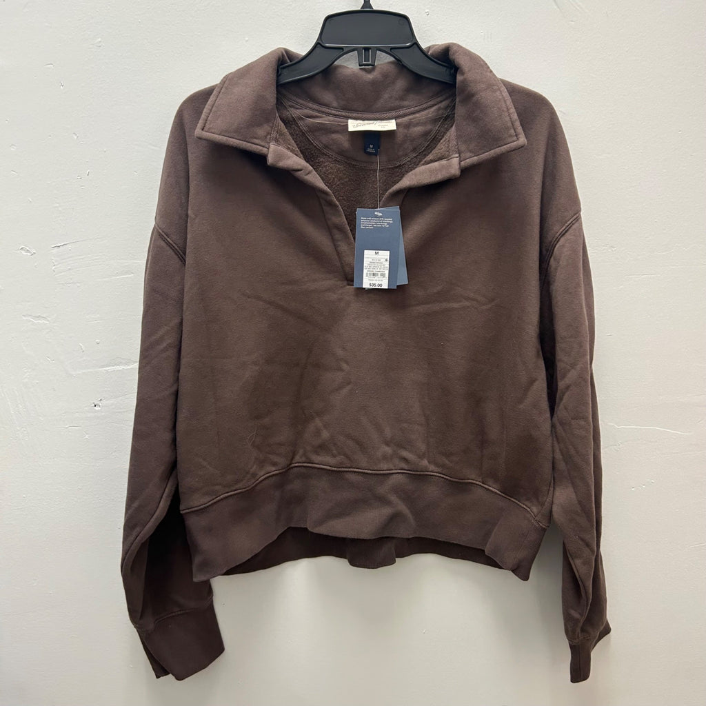 K-189 Universal Thread Fleece Long Sleeve Polo Sweatshirt Brown Women's Size Medium