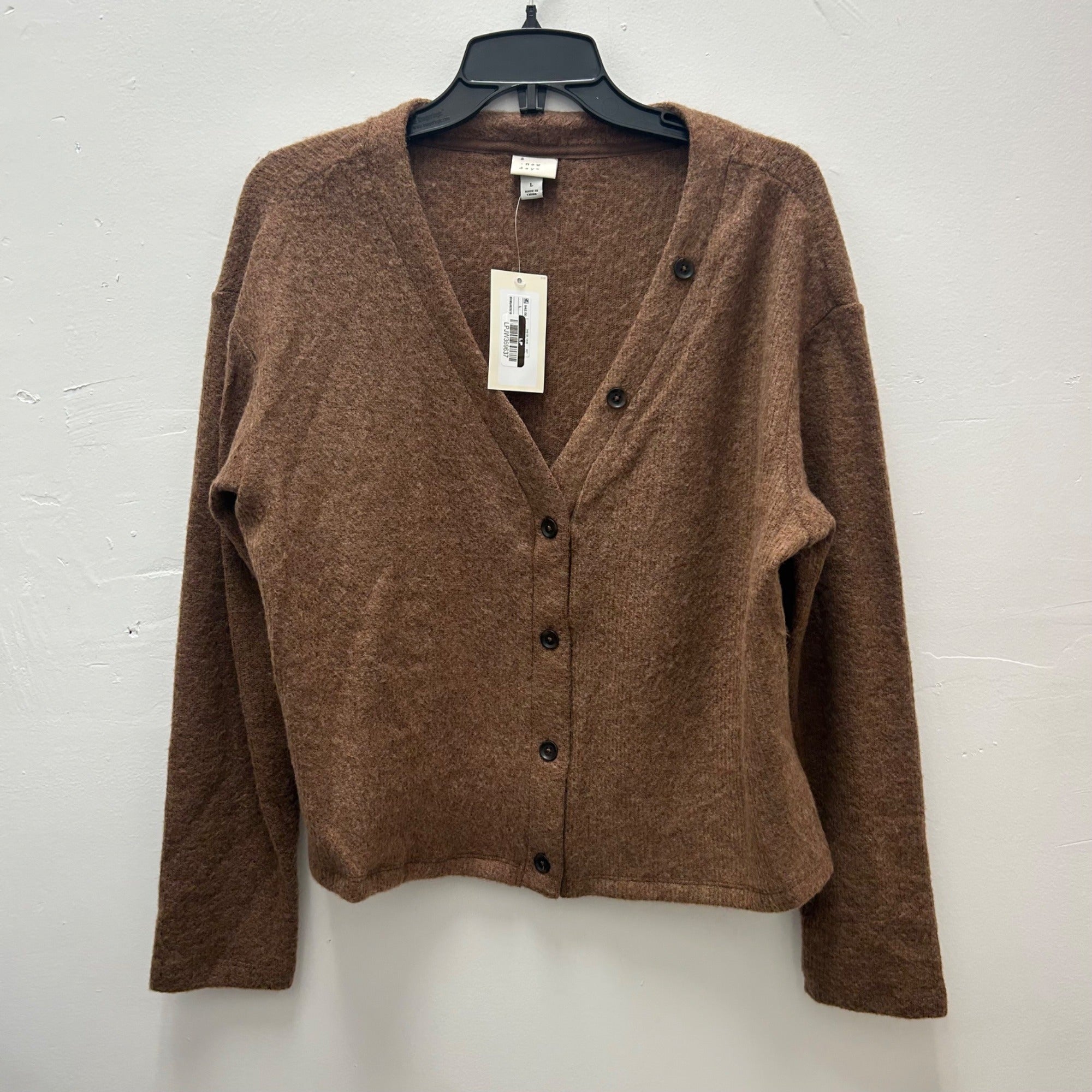 K-176 A New Day Women's Size Large Brown Long Sleeve Button-Down Cardigan Sweater
