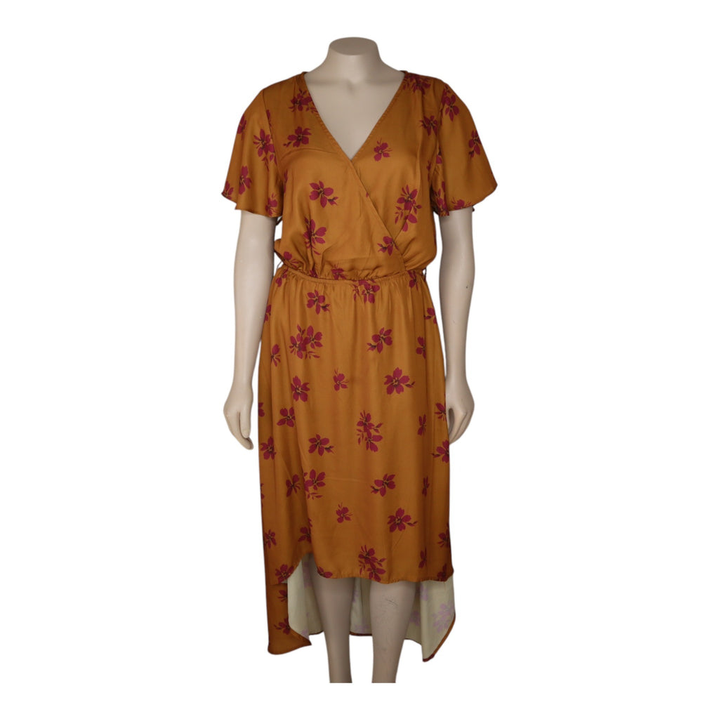 Fore Rust Floral Wrap Midi Dress Size Large