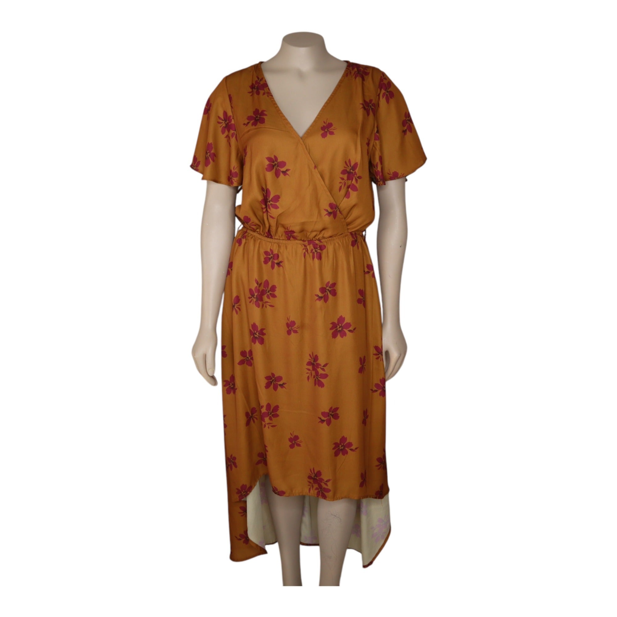 Fore Rust Floral Wrap Midi Dress Size Large