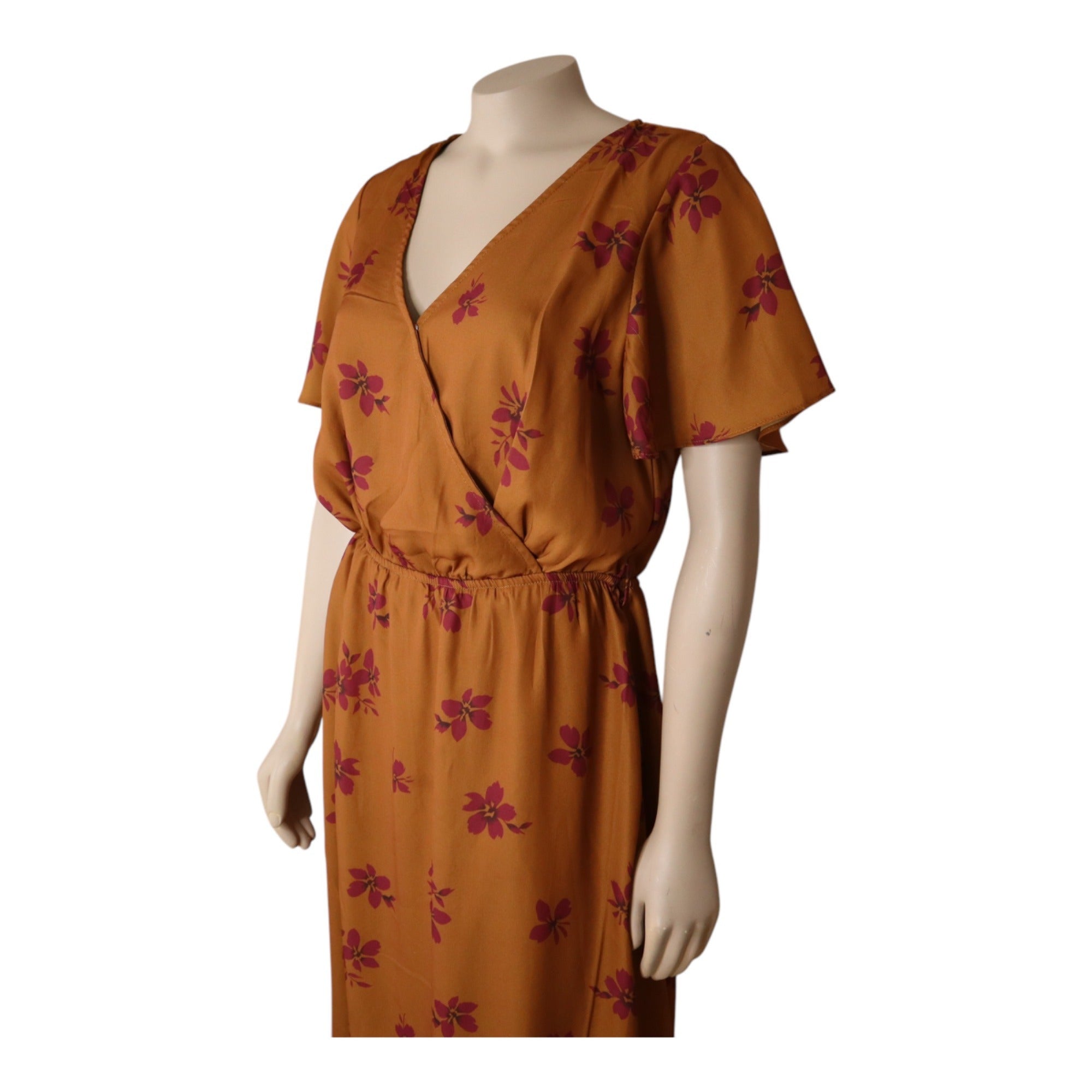 Fore Rust Floral Wrap Midi Dress Size Large