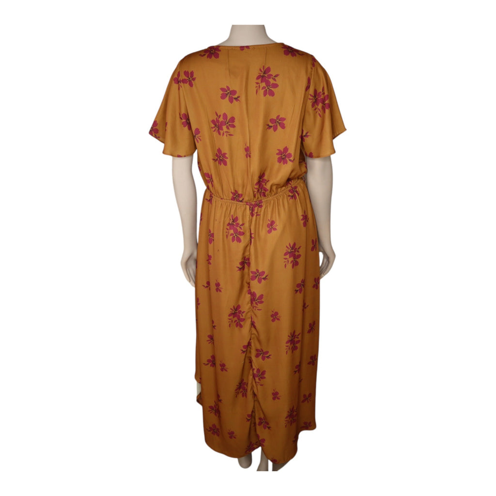 Fore Rust Floral Wrap Midi Dress Size Large