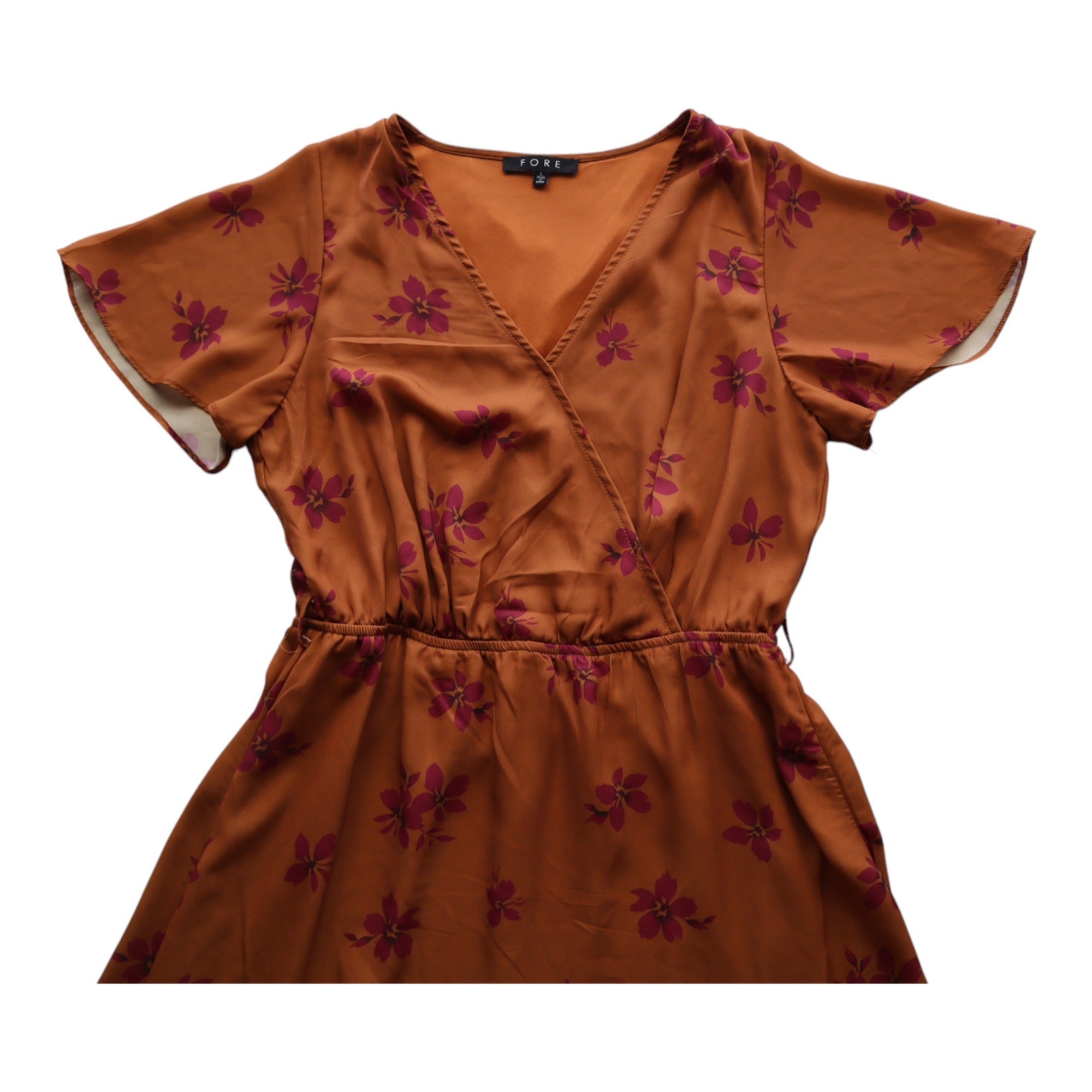 Fore Rust Floral Wrap Midi Dress Size Large