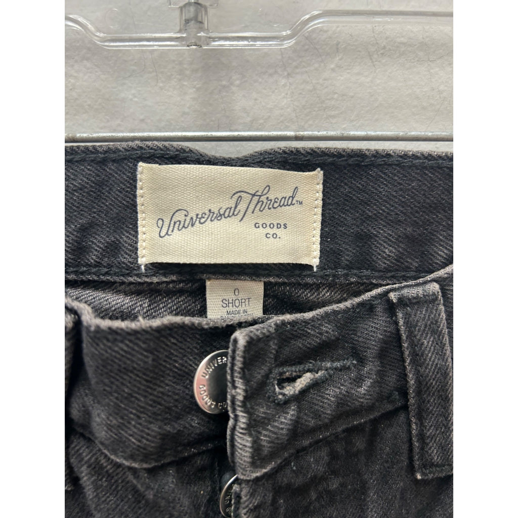 K-150 Universal Thread Women's 0 Short Black Mid Rise Baggy Jeans Relaxed Fit Denim