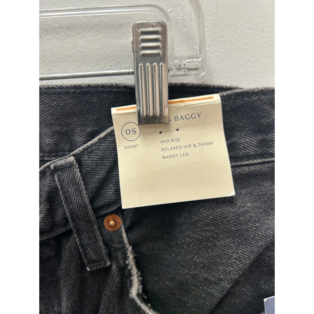 K-150 Universal Thread Women's 0 Short Black Mid Rise Baggy Jeans Relaxed Fit Denim