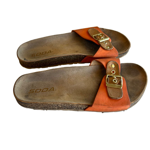 Soda Womens Orange Buckle Slide Sandals Size 7