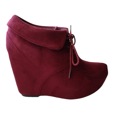 Wild Diva "Edith" Virgin Suede Wedge Booties, Oxblood Purple Size 7.5