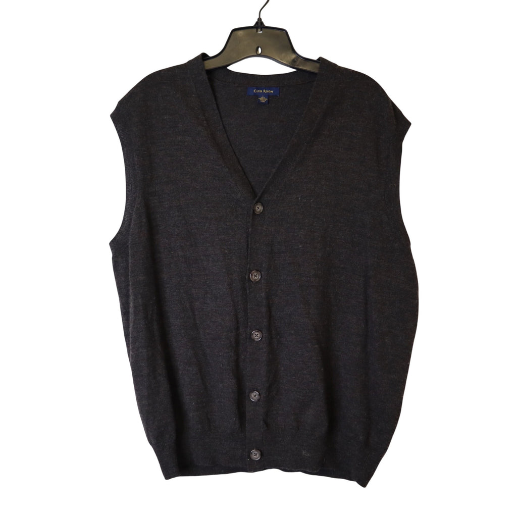DG-188 Club Room Merino Wool Button-Front Vest Men's Sweater Charcoal Gray Size Large