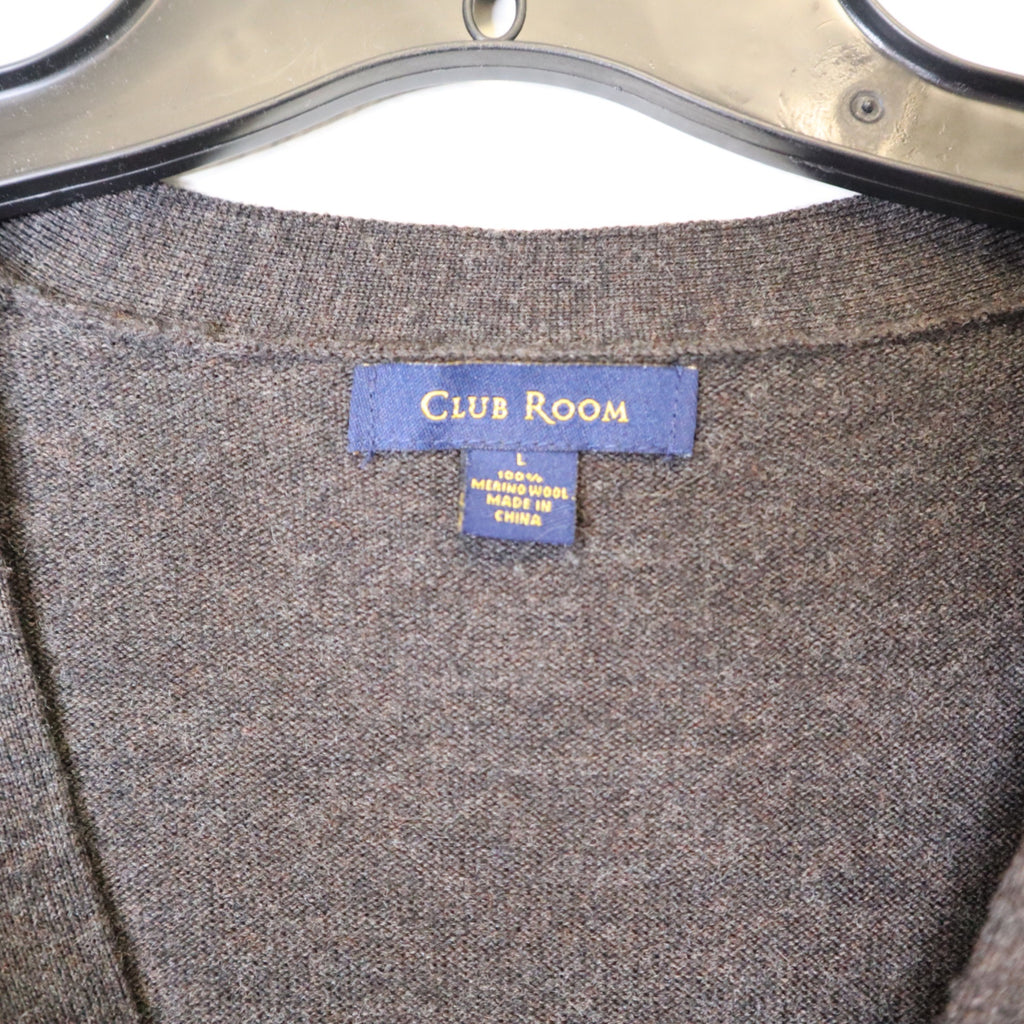 DG-188 Club Room Merino Wool Button-Front Vest Men's Sweater Charcoal Gray Size Large