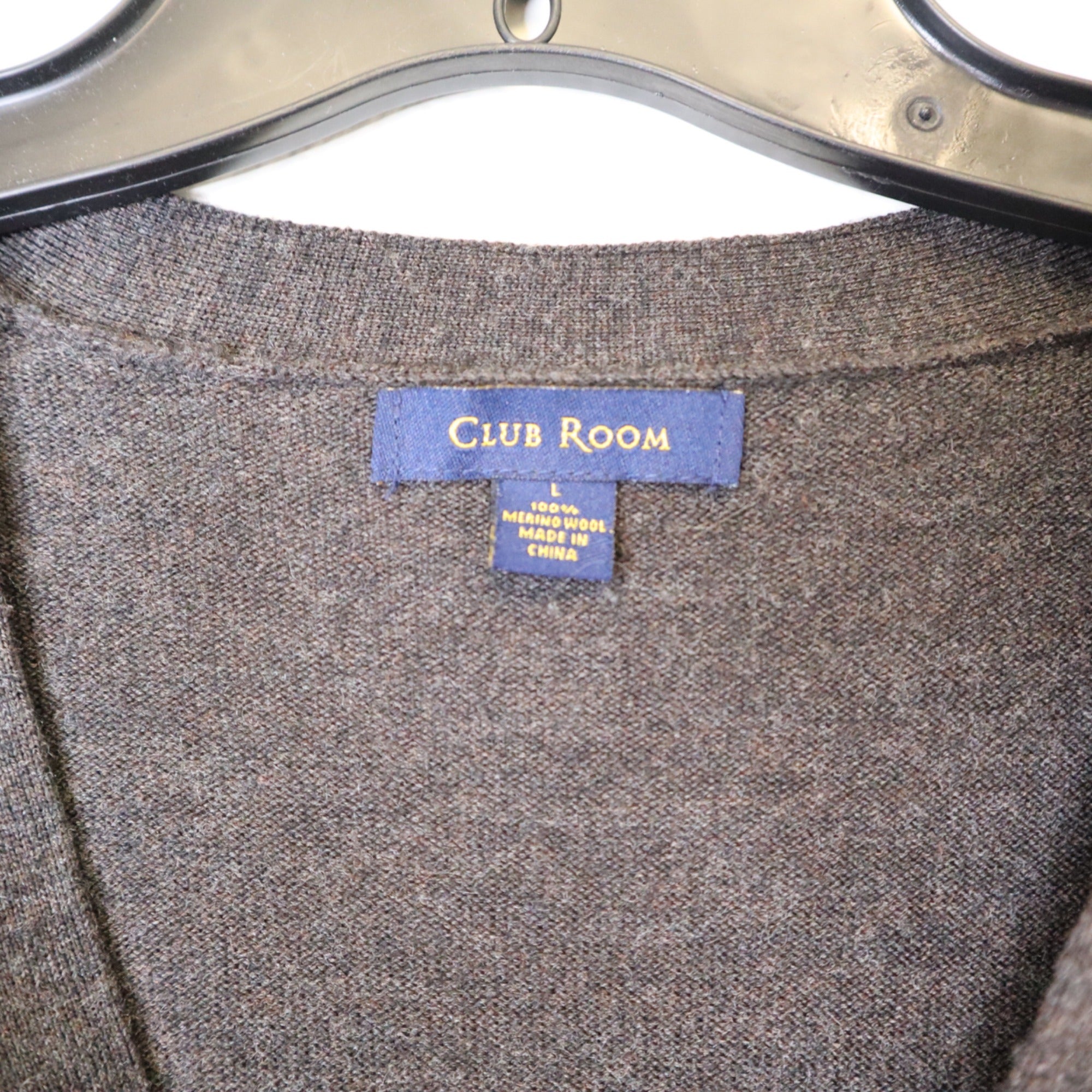 DG-188 Club Room Merino Wool Button-Front Vest Men's Sweater Charcoal Gray Size Large