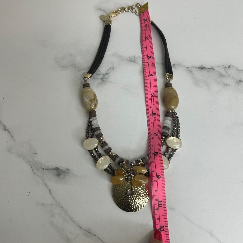DG-57 Chico’s Chunky Multi-Strand Gemstone & Shell Pendant Necklace