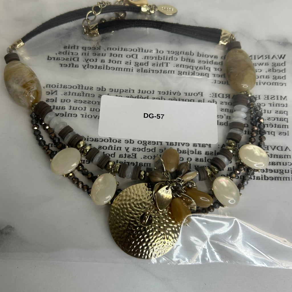DG-57 Chico’s Chunky Multi-Strand Gemstone & Shell Pendant Necklace