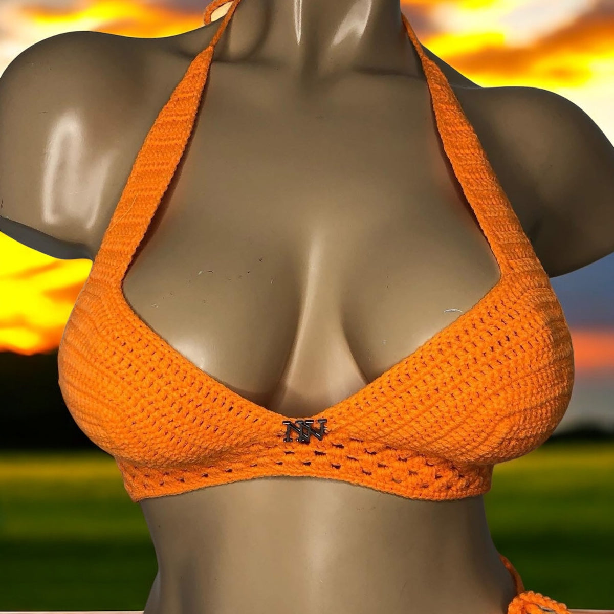 Orange Square Bralette Handmade Crochet by Nikita Naomi