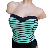 Top Chic Striped Blue, Green and Black Strapless Crop Top Women's Large