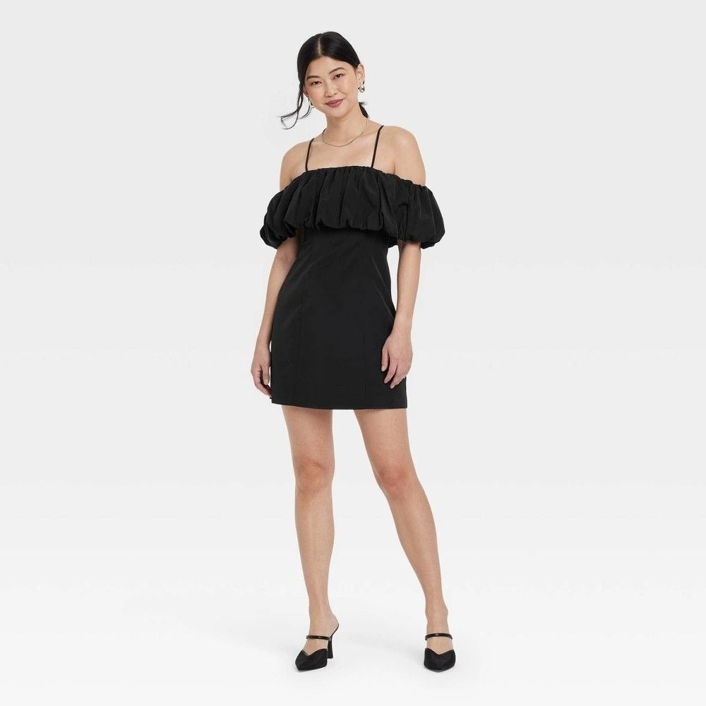 K-65 A New Day Women's Ruffle Mini A-Line Dress Black Size 16