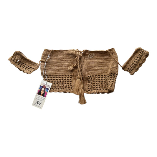 Tan Off the Shoulder Crochet Crop Top by Nikita Naomi