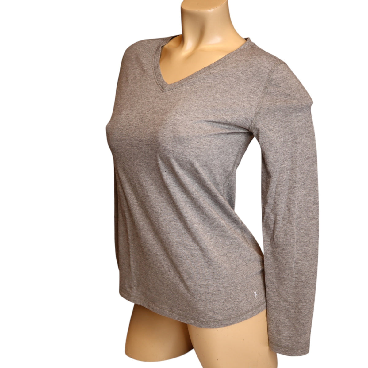 Danskin Now Women's Loose Fit V-Neck Long Sleeve T-Shirt Gray Size Medium