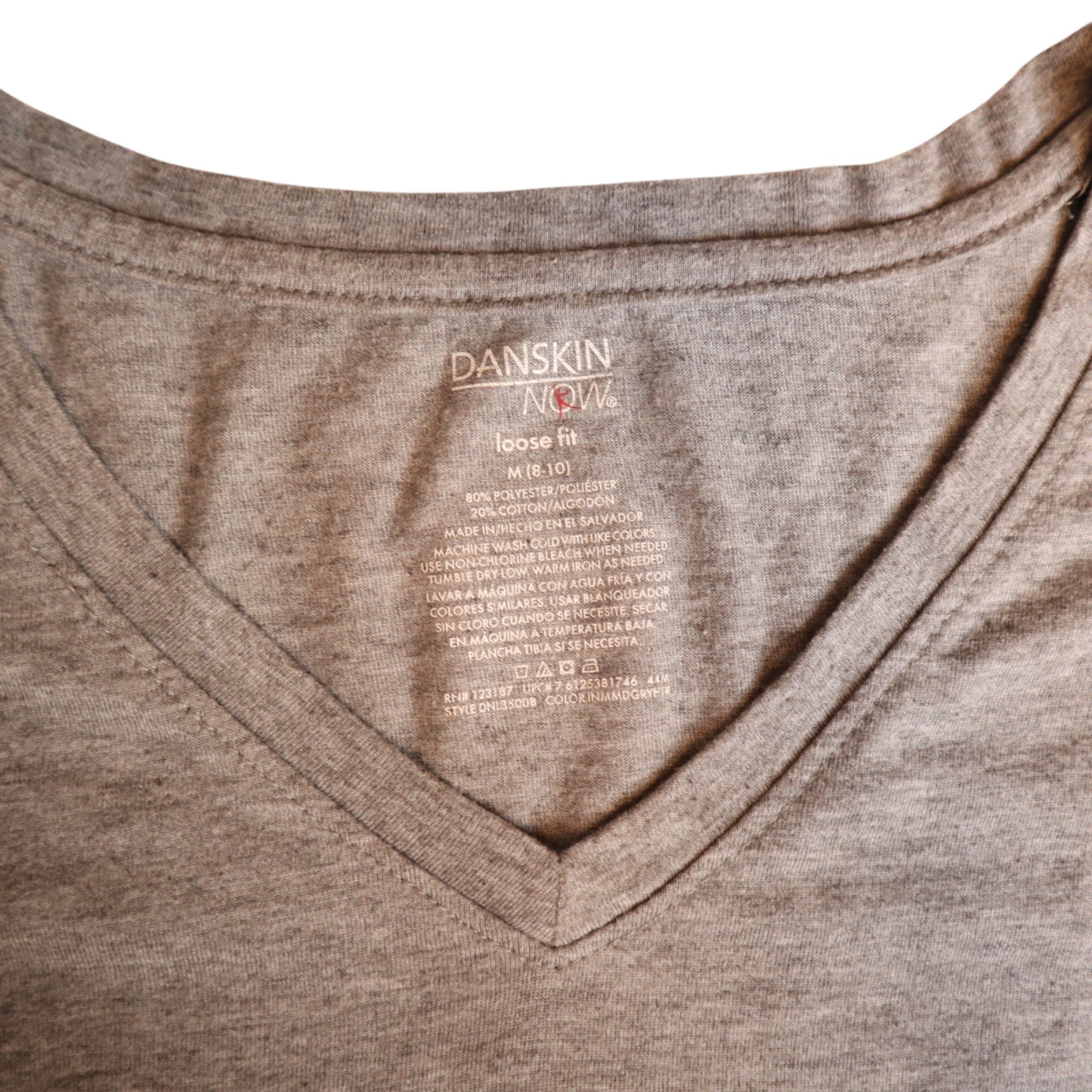 Danskin Now Women's Loose Fit V-Neck Long Sleeve T-Shirt Gray Size Medium
