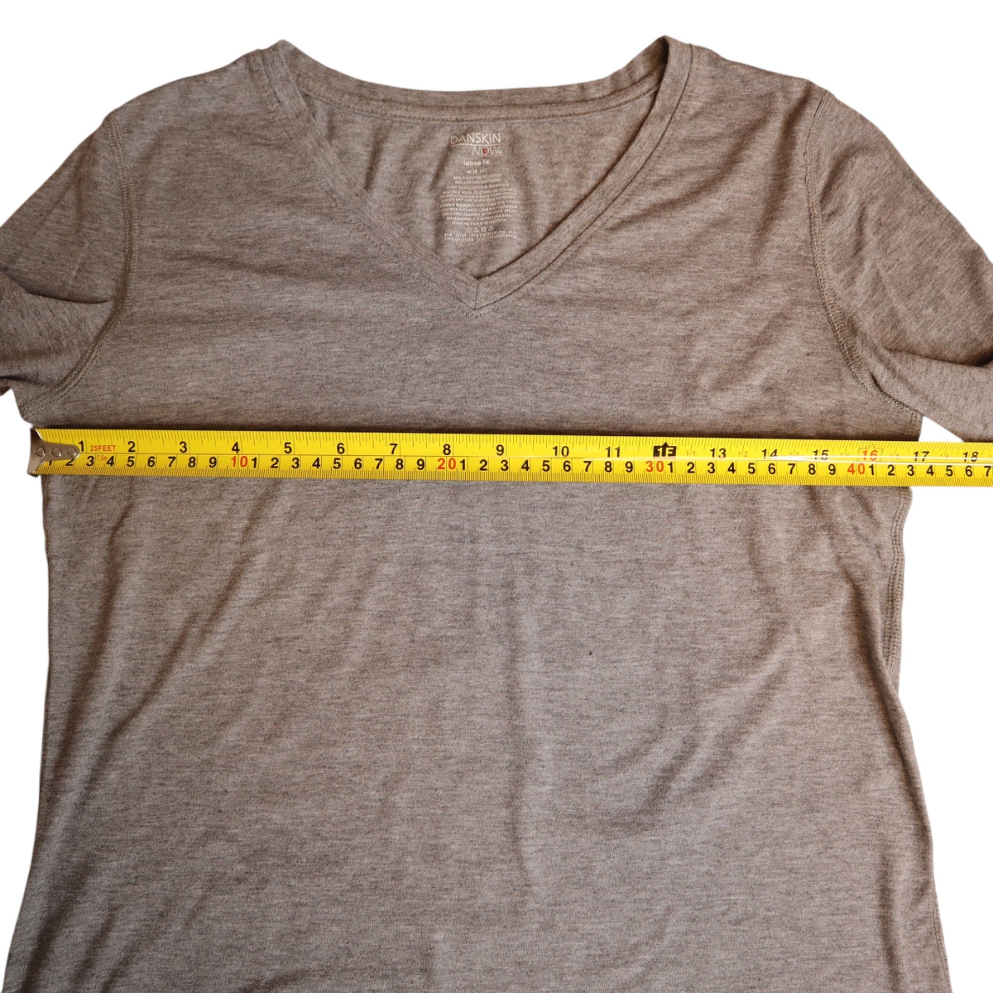 Danskin Now Women's Loose Fit V-Neck Long Sleeve T-Shirt Gray Size Medium